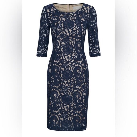 InWear midnight navy blue lace overlay PATRICE pencil DRESS size 6 - Picture 5 of 16